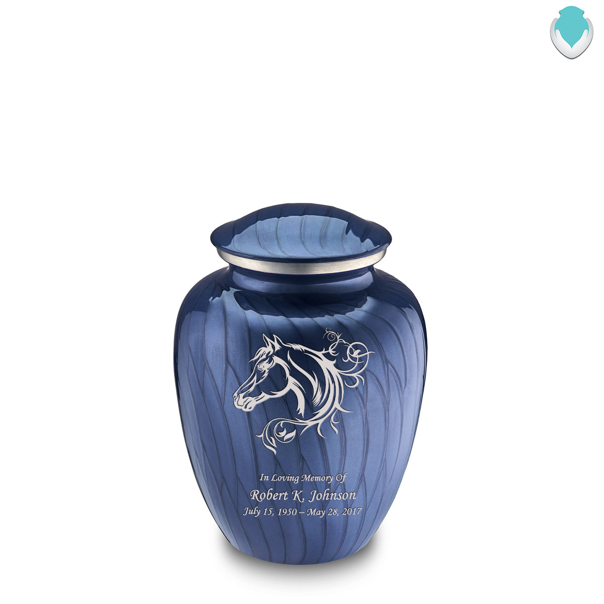 Medium Embrace Pearl Cobalt Blue Horse Cremation Urn