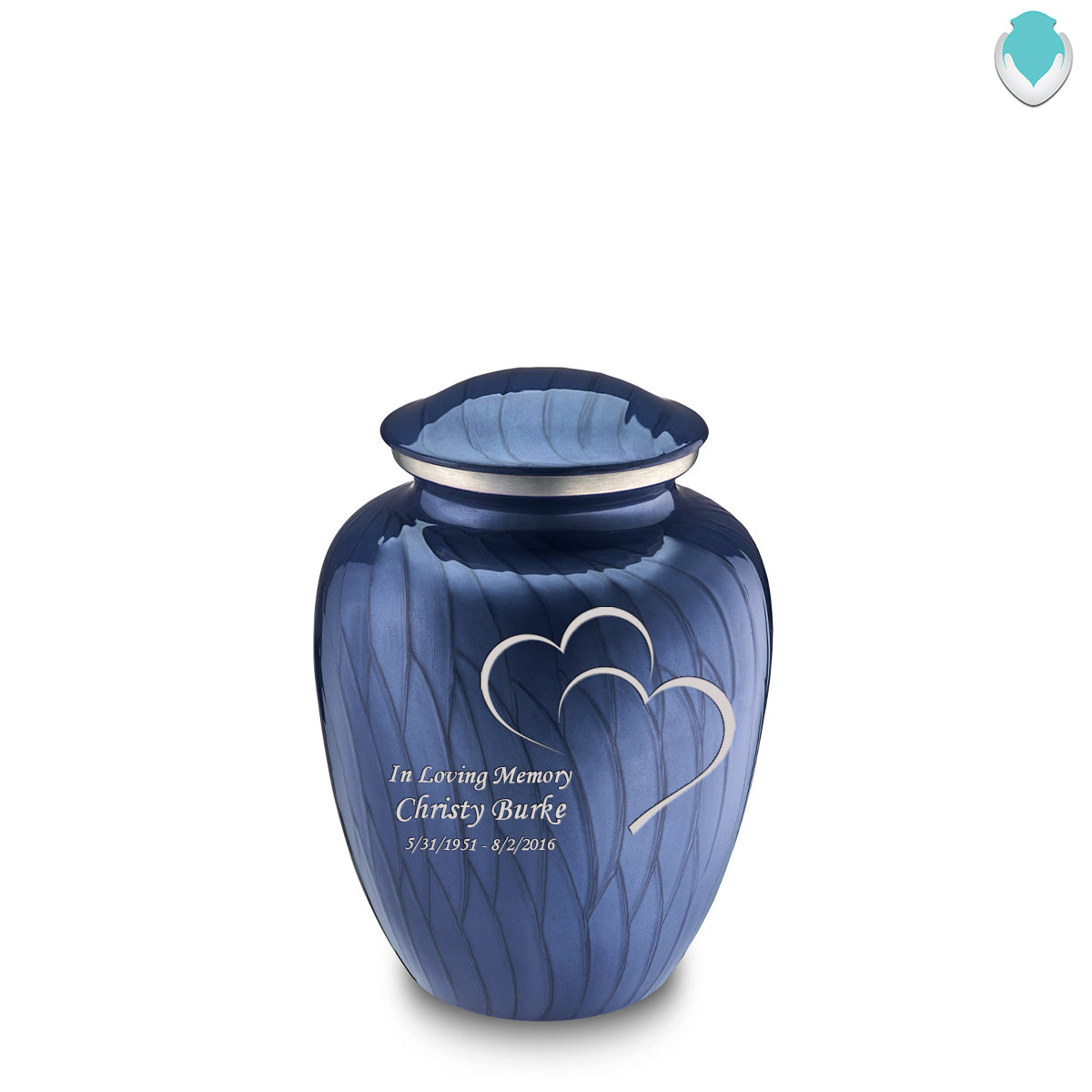 Medium Embrace Pearl Cobalt Blue Hearts Cremation Urn