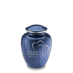 Medium Embrace Pearl Cobalt Blue Hearts Cremation Urn