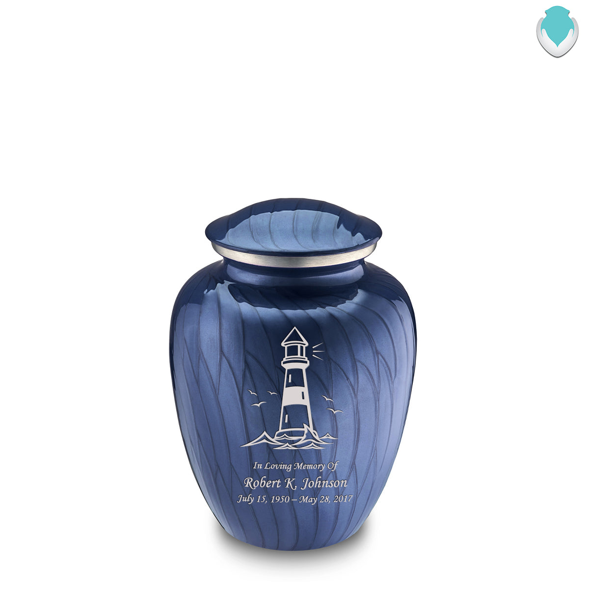 Medium Embrace Pearl Cobalt Blue Lighthouse Cremation Urn