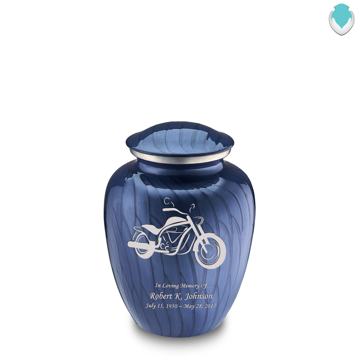 Medium Embrace Pearl Cobalt Blue Motorcycle Cremation Urn
