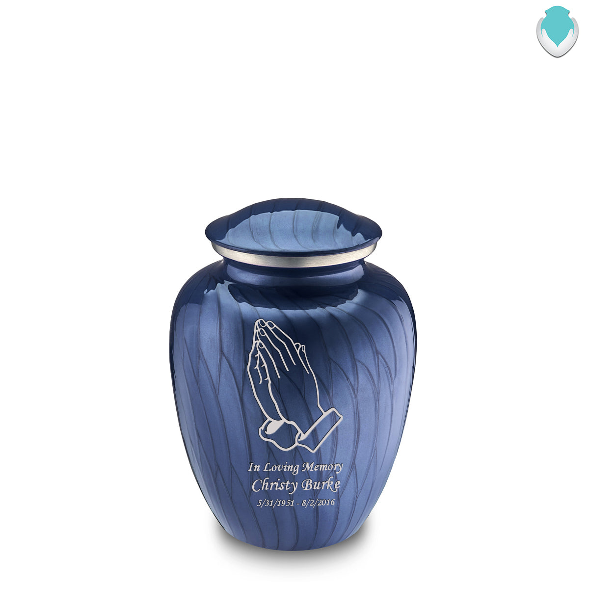Medium Embrace Pearl Cobalt Blue Praying Hands Cremation Urn