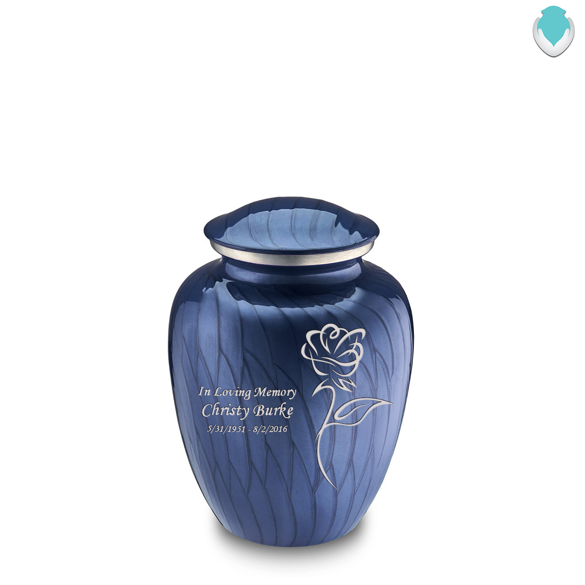 Medium Embrace Pearl Cobalt Blue Rose Cremation Urn