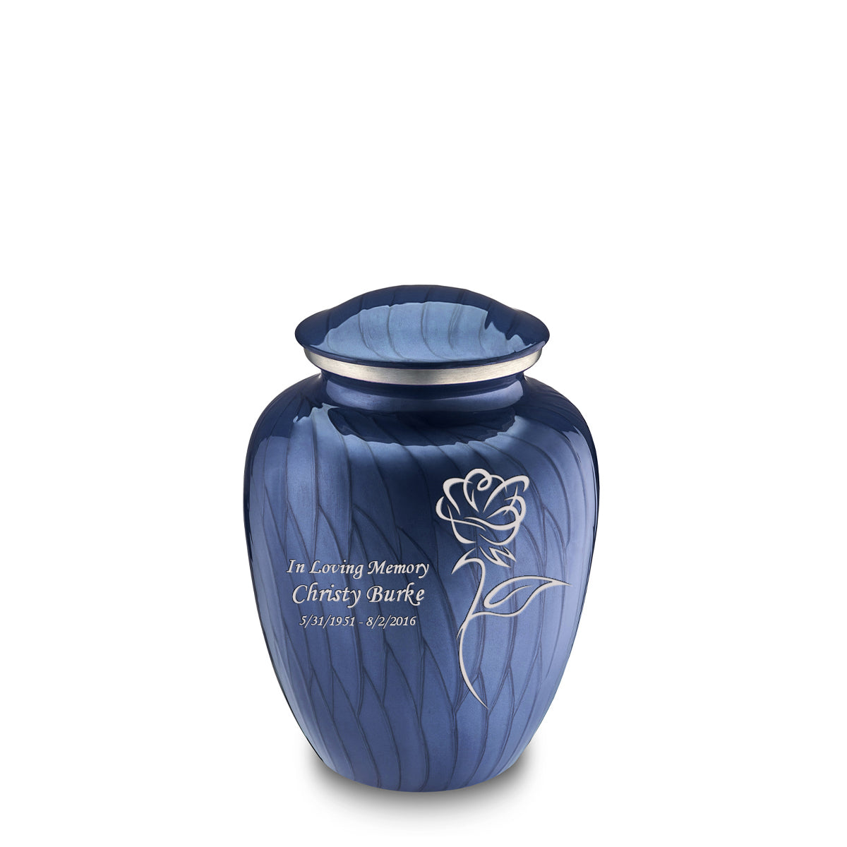 Medium Embrace Pearl Cobalt Blue Rose Cremation Urn