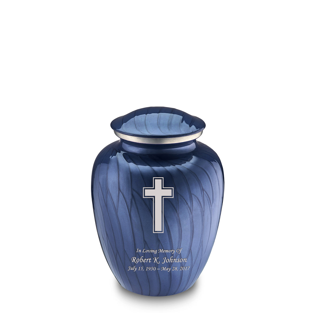 Medium Embrace Pearl Cobalt Blue Simple Cross Cremation Urn