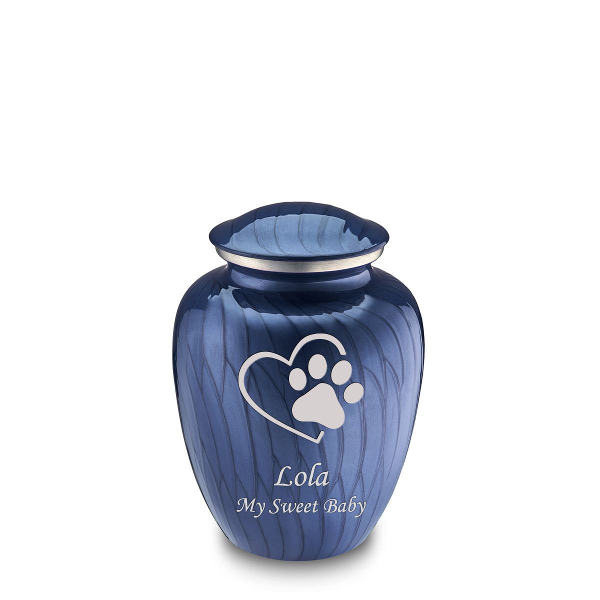 Medium Embrace Pearl Cobalt Blue Single Paw Heart Pet Cremation Urn