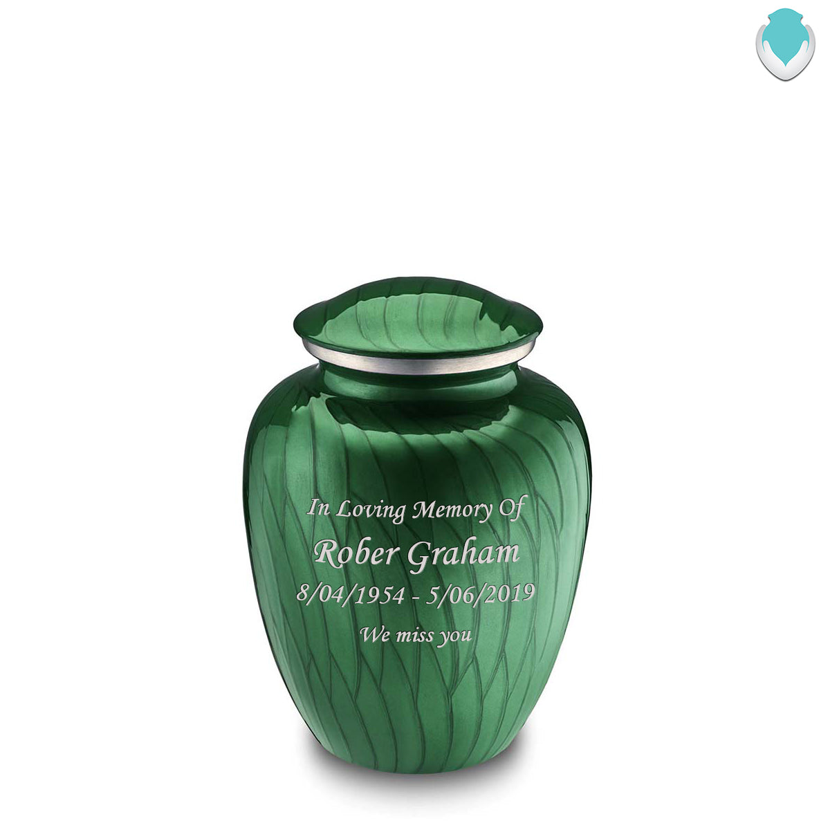 Medium Embrace Pearl Green Custom Engraved Cremation Urn