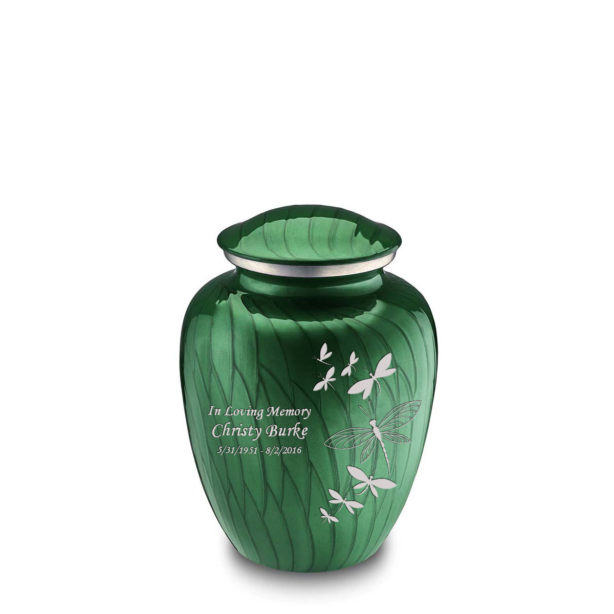 Medium Embrace Pearl Green Dragonfly Cremation Urn