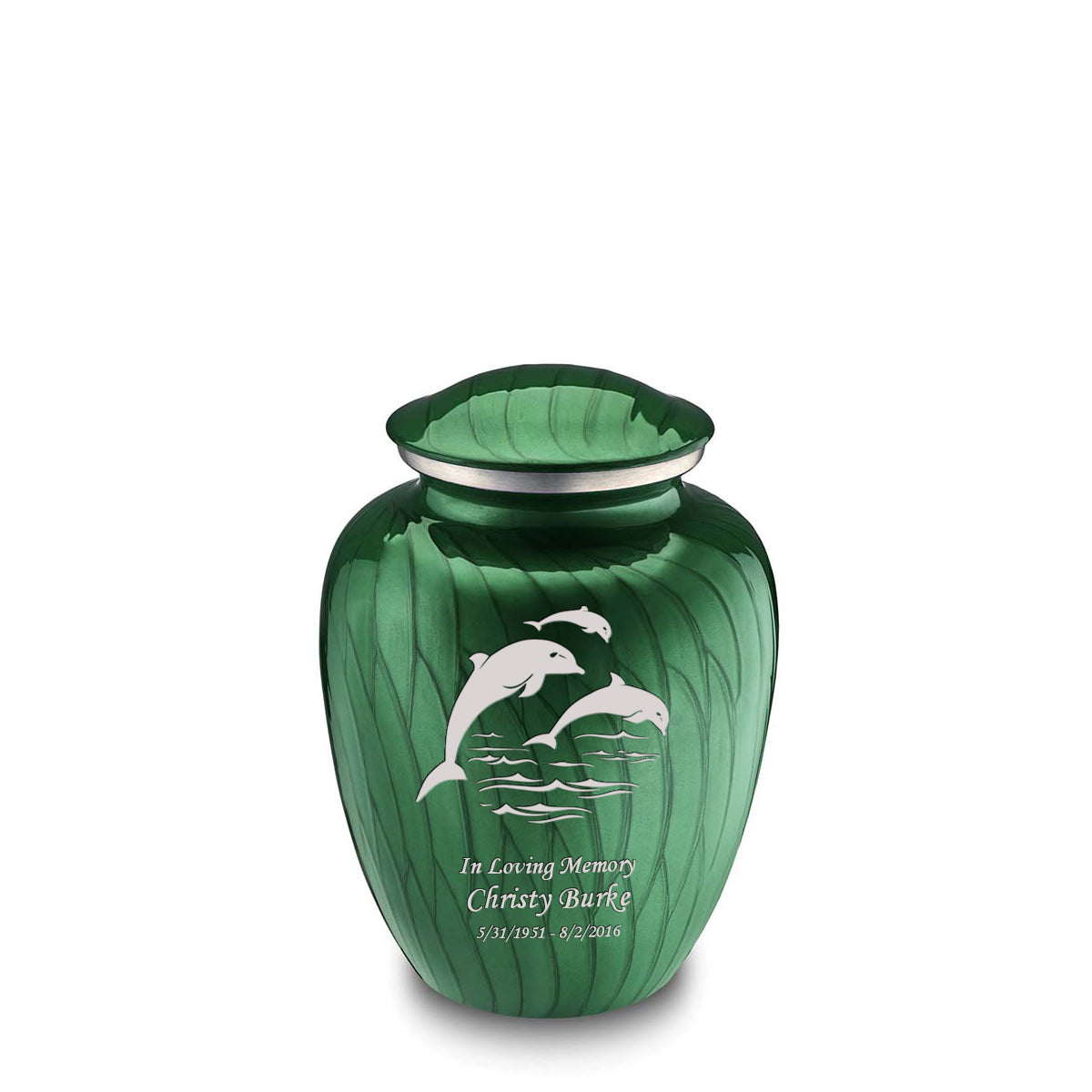 Medium Embrace Pearl Green Dolphin Cremation Urn