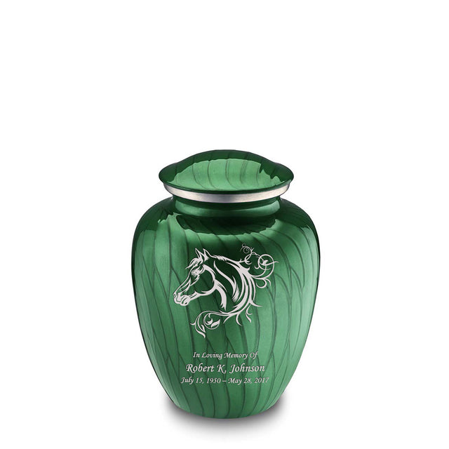 Medium Embrace Pearl Green Horse Cremation Urn