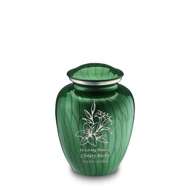 Medium Embrace Pearl Green Lily Cremation Urn