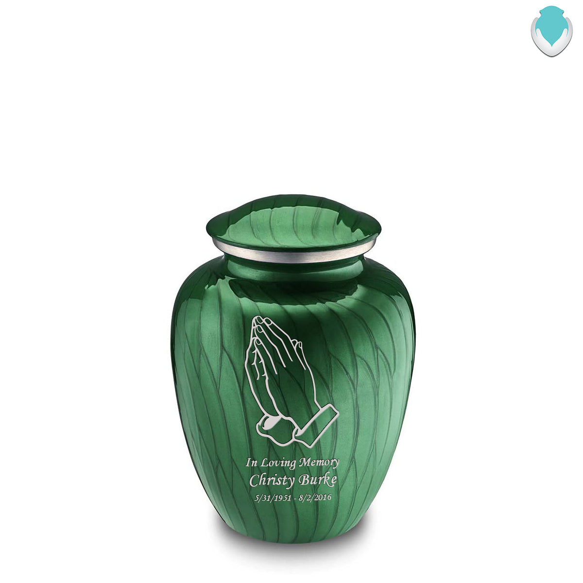 Medium Embrace Pearl Green Praying Hands Cremation Urn