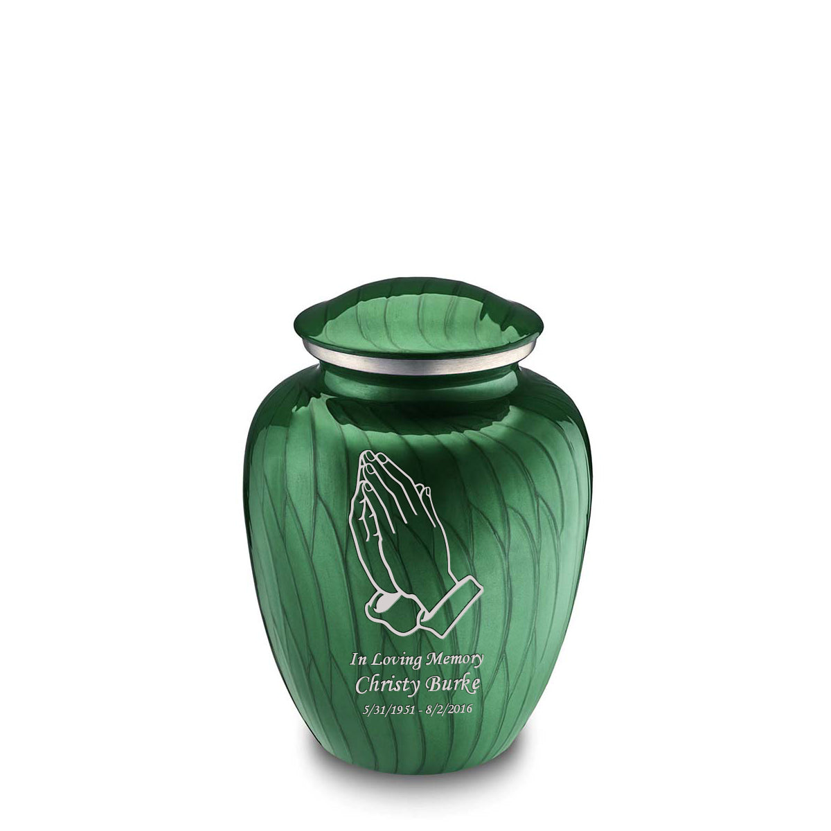 Medium Embrace Pearl Green Praying Hands Cremation Urn