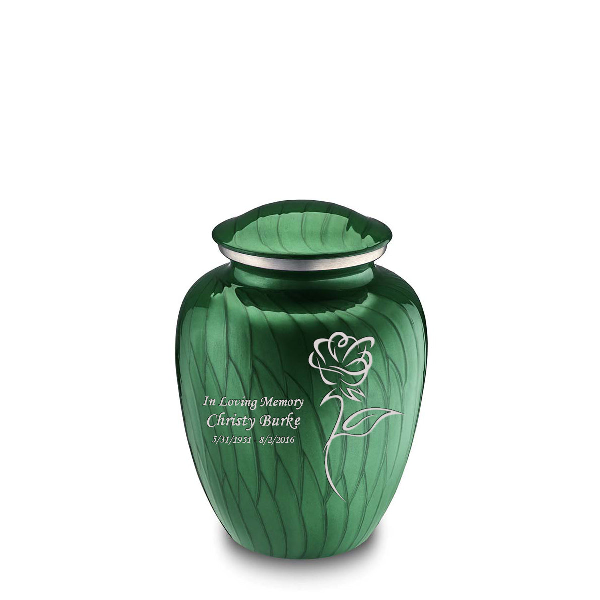 Medium Embrace Pearl Green Rose Cremation Urn
