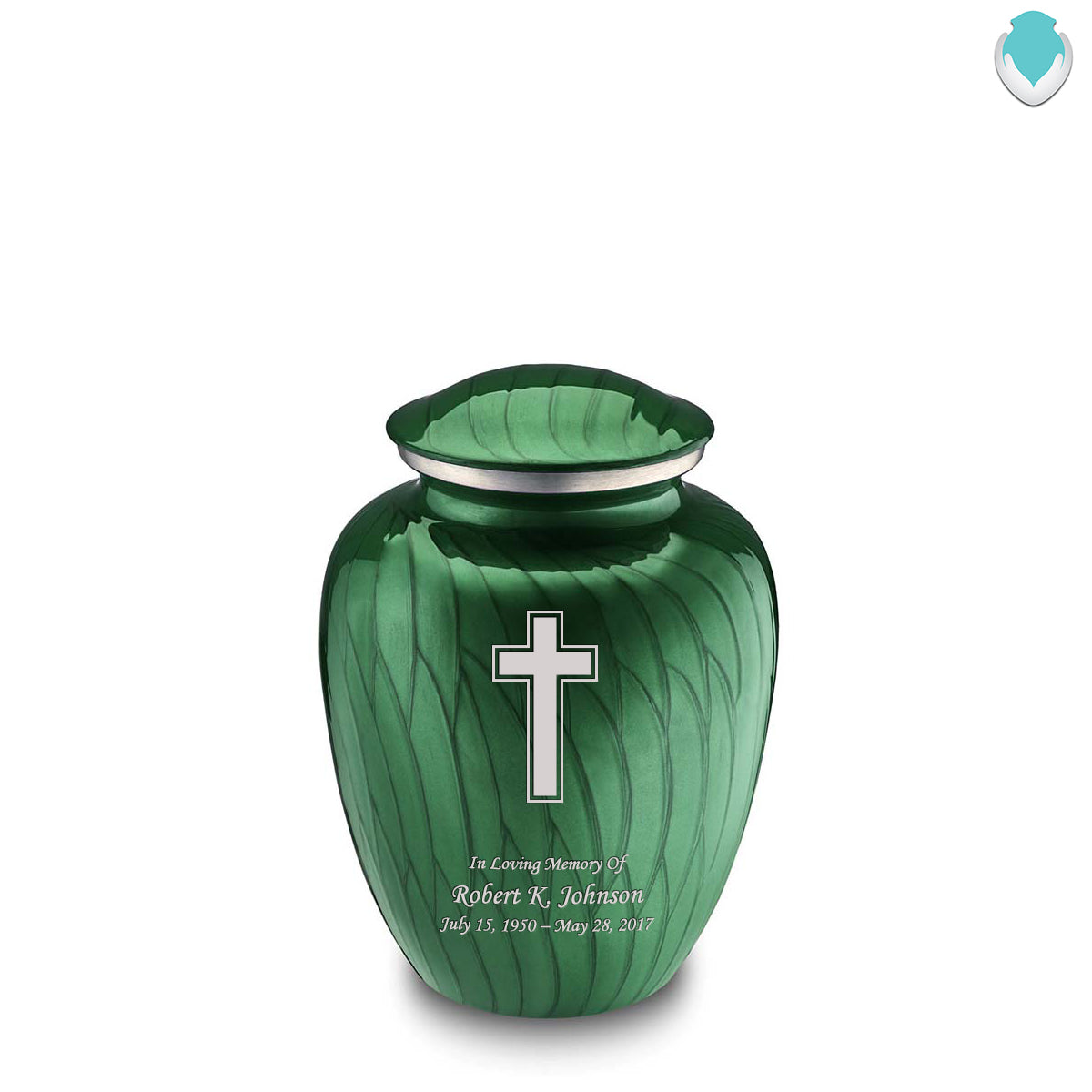 Medium Embrace Pearl Green Simple Cross Cremation Urn