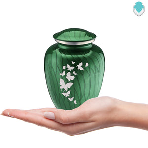 Medium Embrace Pearl Green Butterfly Cremation Urn