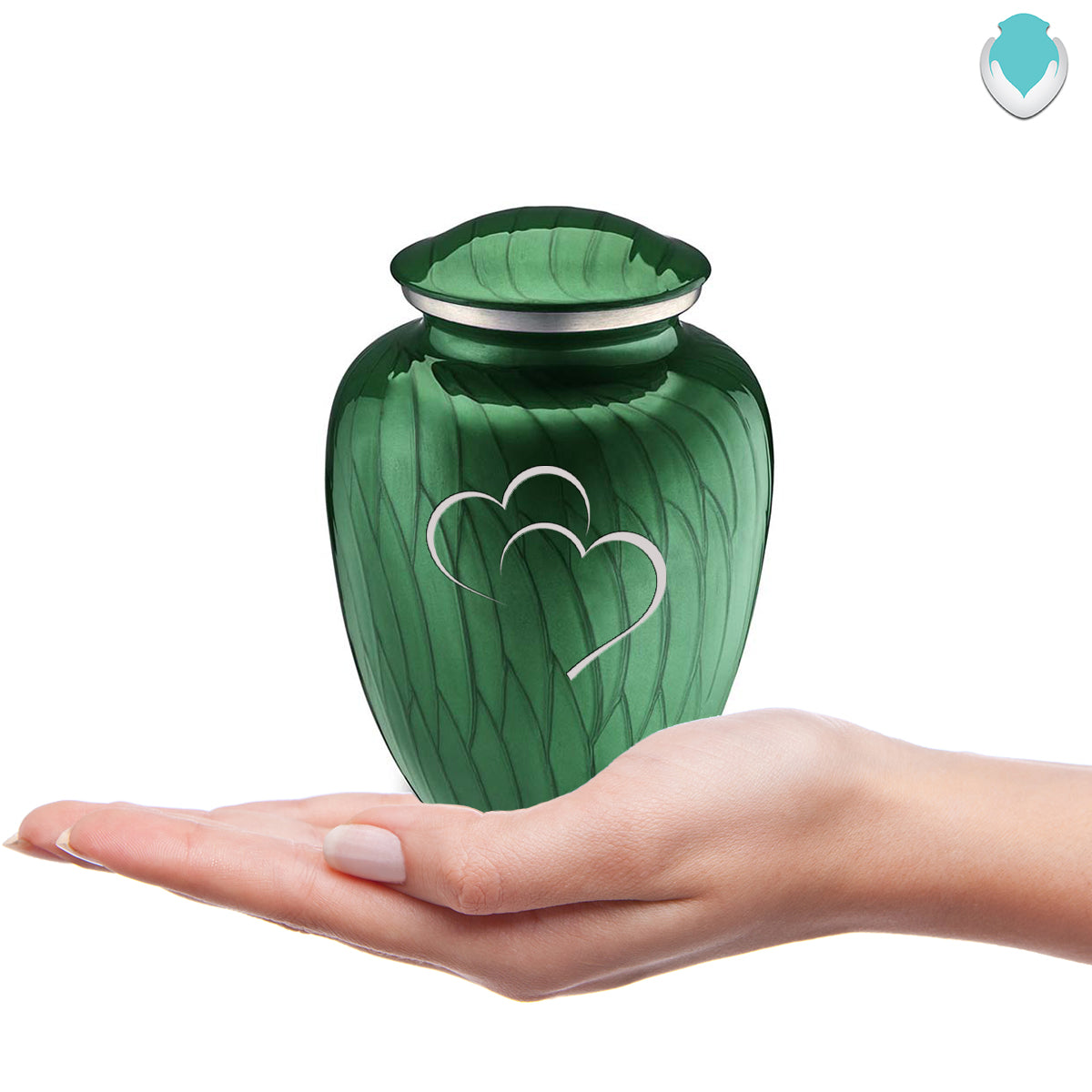 Medium Embrace Pearl Green Hearts Cremation Urn