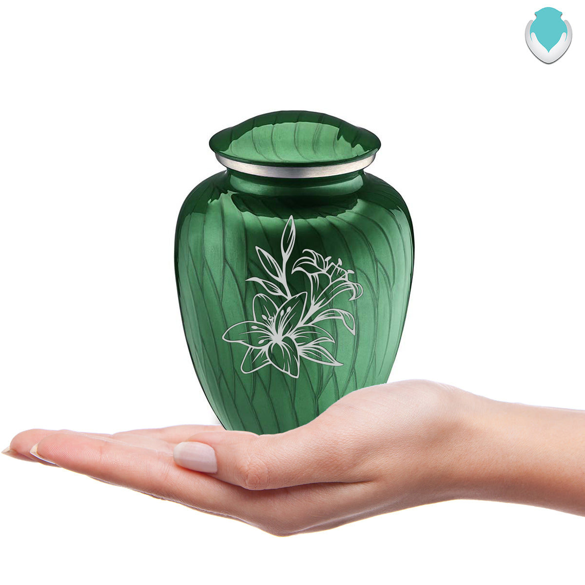 Medium Embrace Pearl Green Lily Cremation Urn