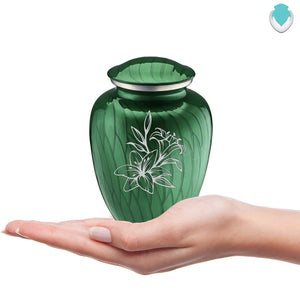 Medium Embrace Pearl Green Lily Cremation Urn