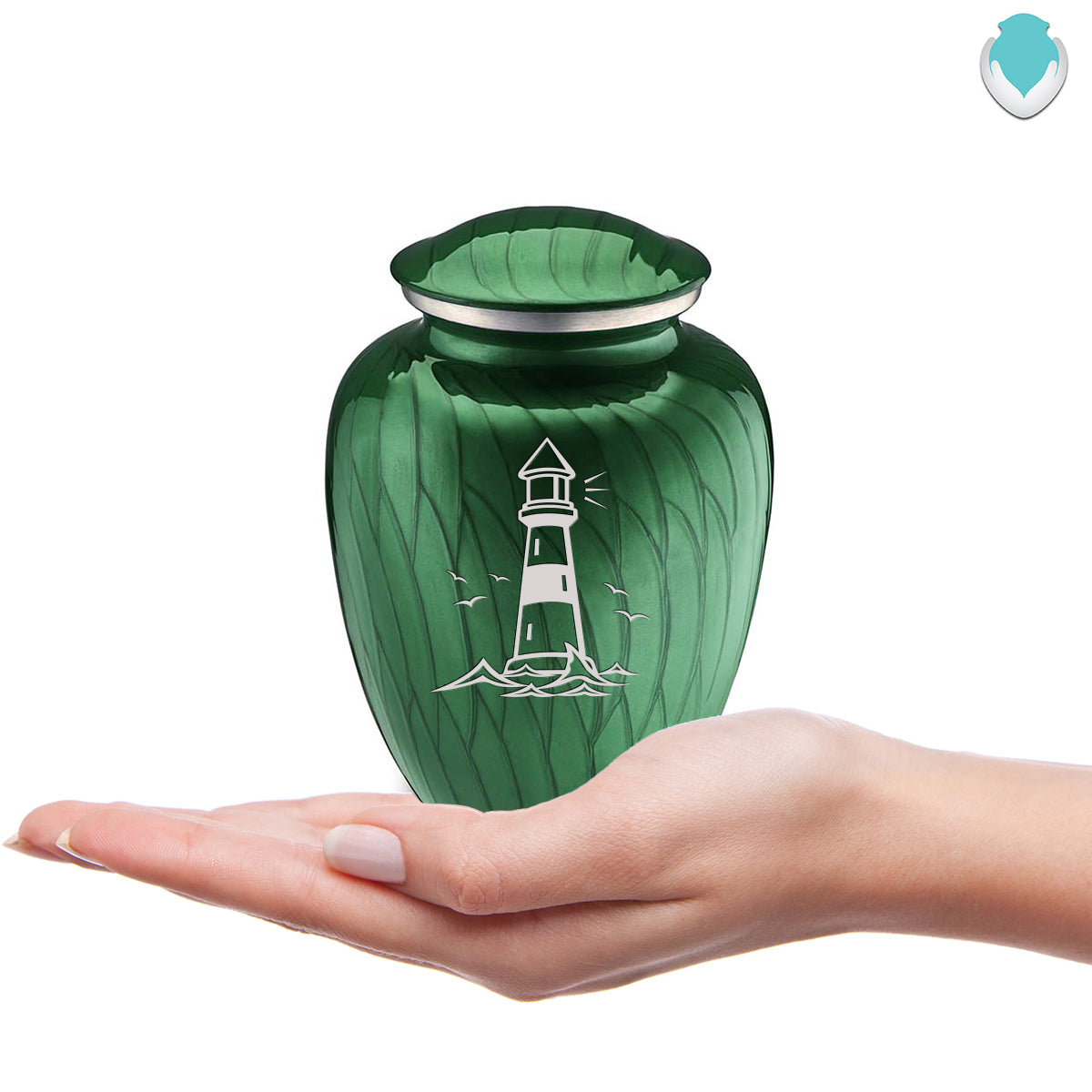 Medium Embrace Pearl Green Lighthouse Cremation Urn