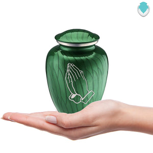 Medium Embrace Pearl Green Praying Hands Cremation Urn