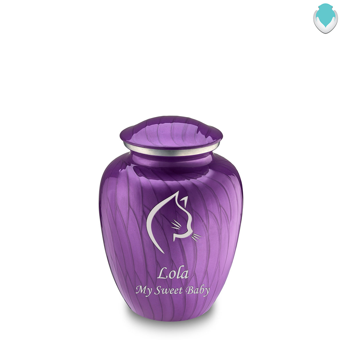Medium Embrace Pearl Purple Cat Pet Cremation Urn