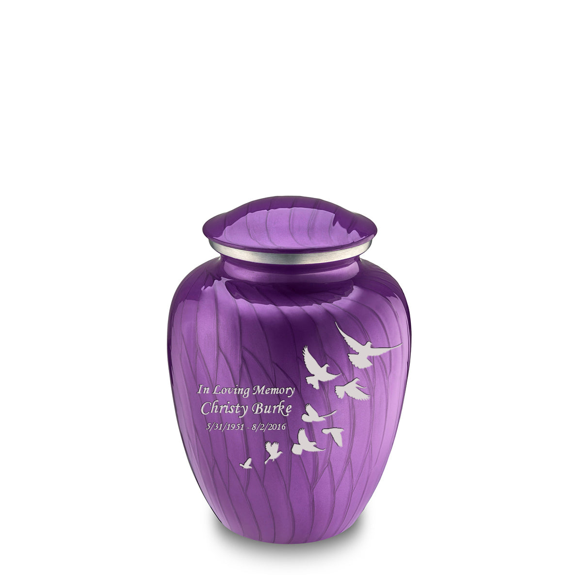 Medium Embrace Pearl Purple Doves Cremation Urn