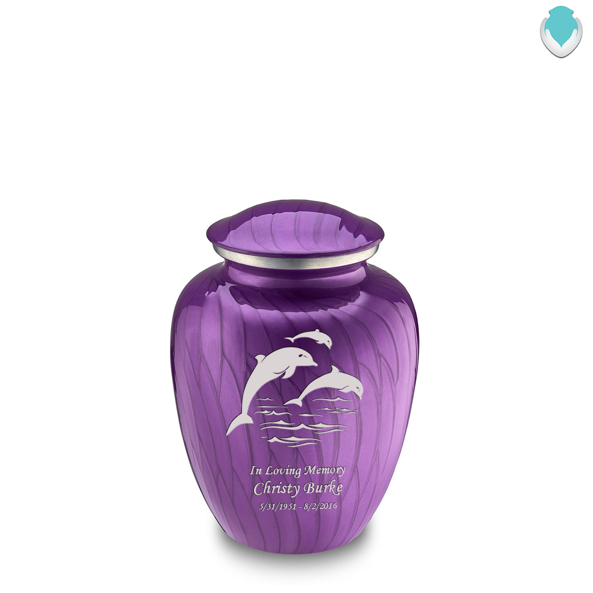 Medium Embrace Pearl Purple Dolphins Cremation Urn