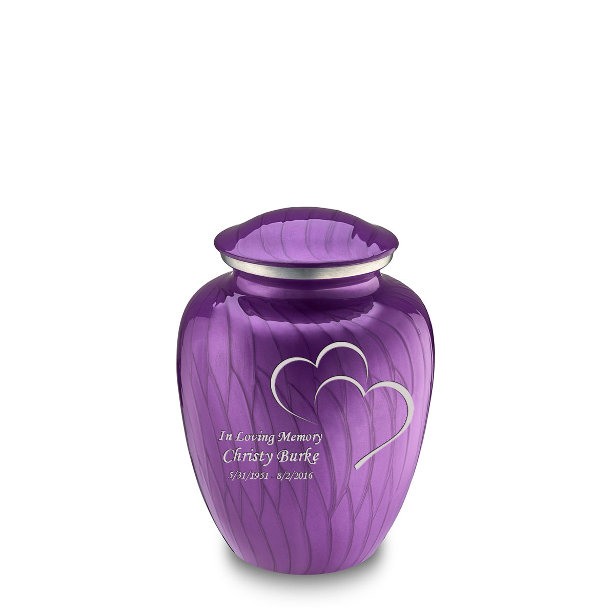 Medium Embrace Pearl Purple Hearts Cremation Urn