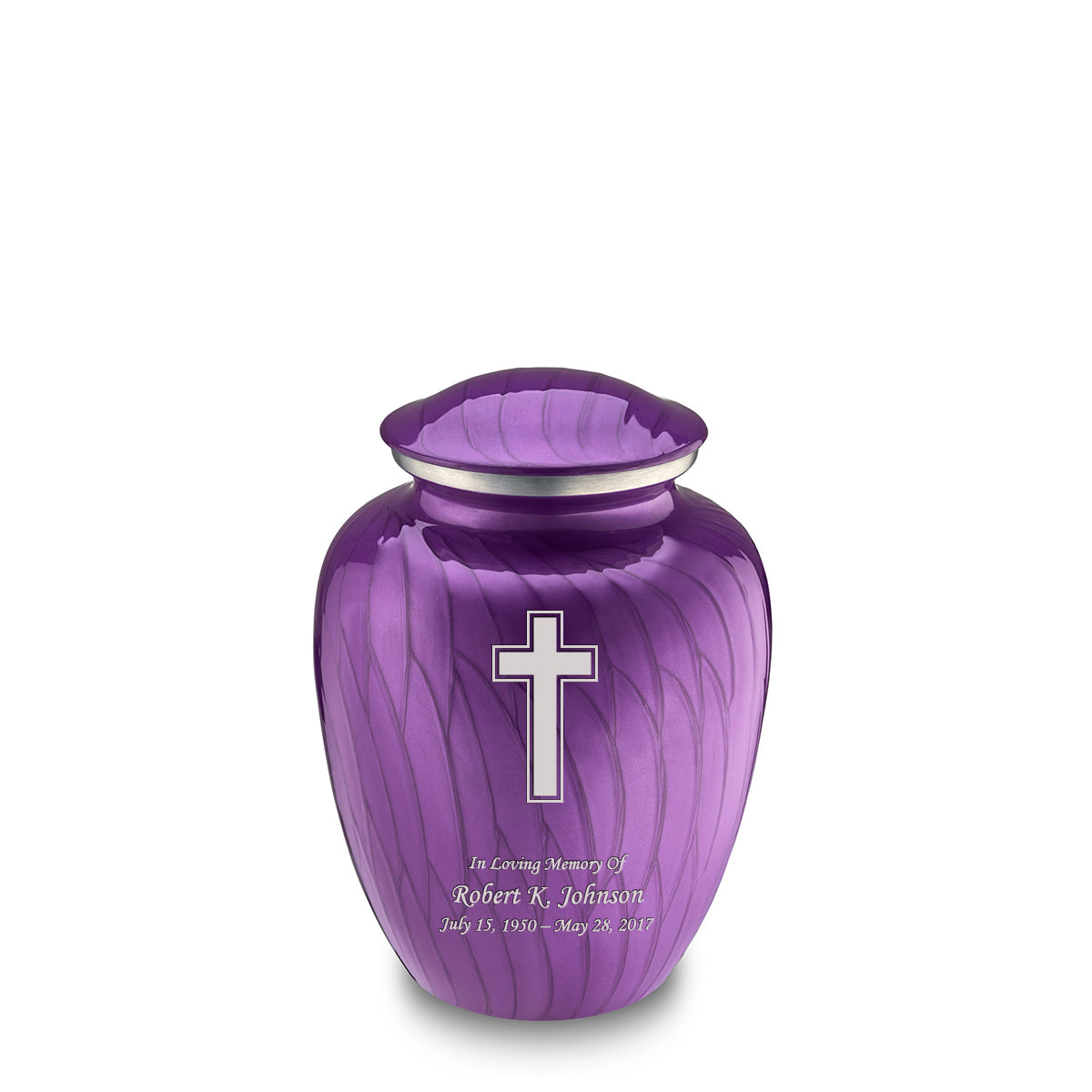 Medium Embrace Pearl Purple Simple Cross Cremation Urn