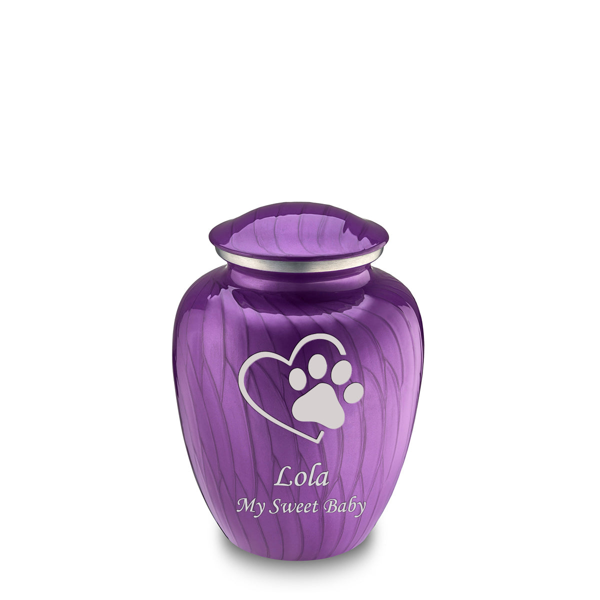 Medium Embrace Pearl Purple Single Paw Heart Pet Cremation Urn