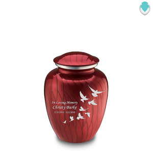 Medium Embrace Pearl Candy Red Doves Cremation Urn