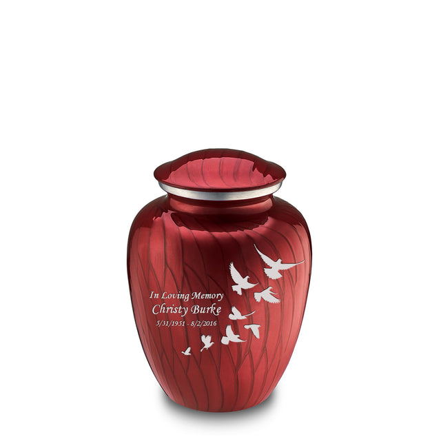 Medium Embrace Pearl Candy Red Doves Cremation Urn
