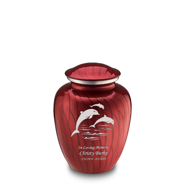 Medium Embrace Pearl Candy Red Dolphins Cremation Urn