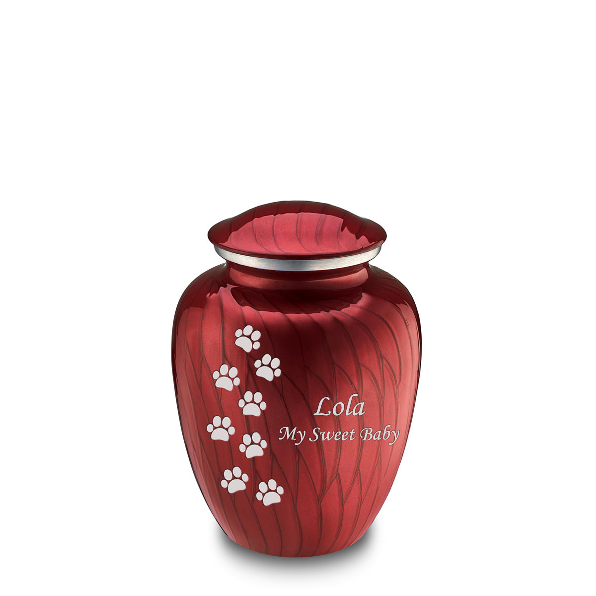Medium Embrace Pearl Candy Red Walking Paws Pet Cremation Urn