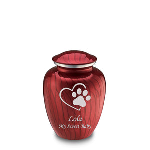 Medium Embrace Pearl Candy Red Single Paw Heart Pet Cremation Urn