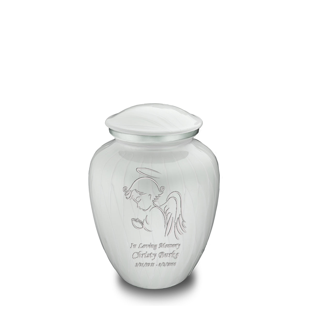 Medium Embrace Pearl White Angel Cremation Urn
