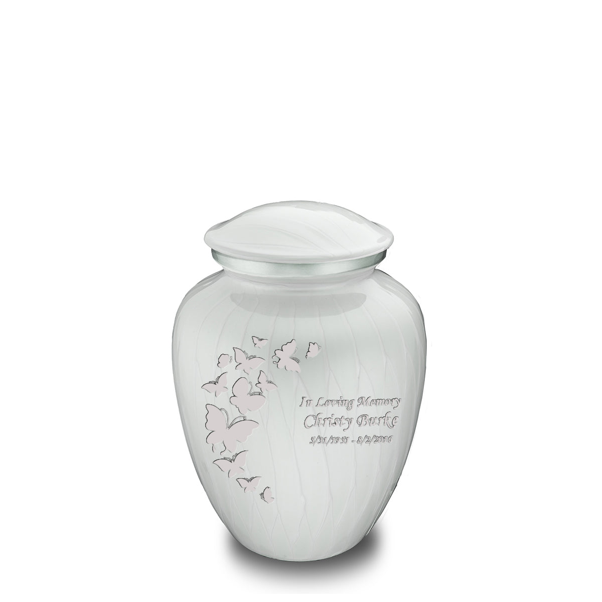 Medium Embrace Pearl White Butterfly Cremation Urn