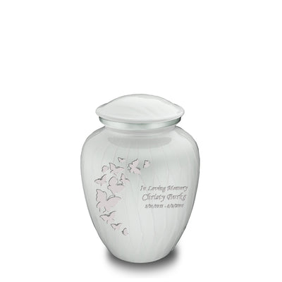 Medium Embrace Pearl White Butterfly Cremation Urn
