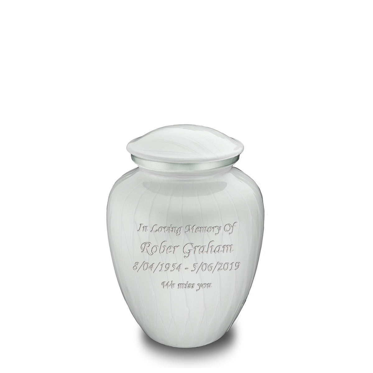 Medium Embrace Pearl White Custom Engraved Cremation Urn