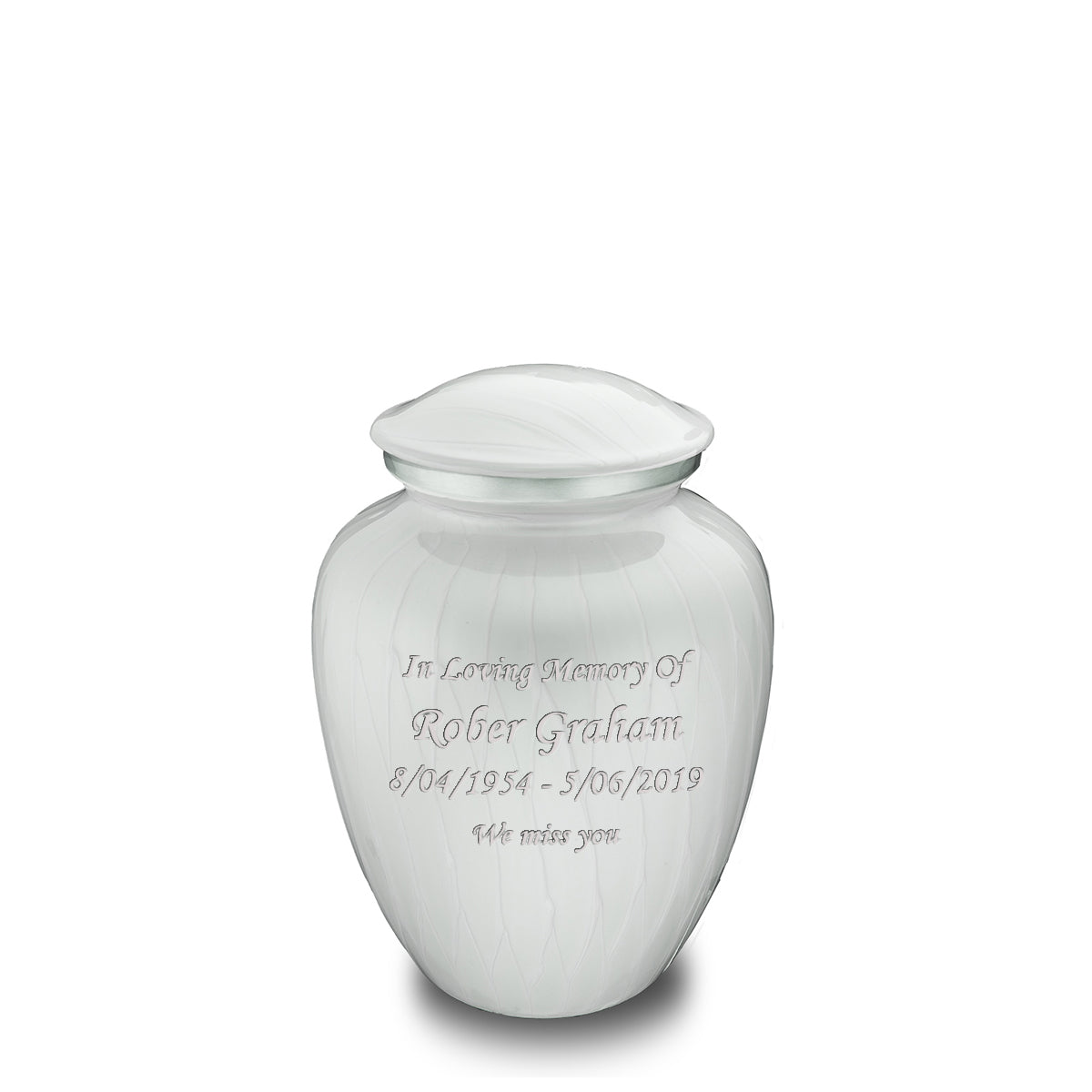 Medium Embrace Pearl White Custom Engraved Cremation Urn