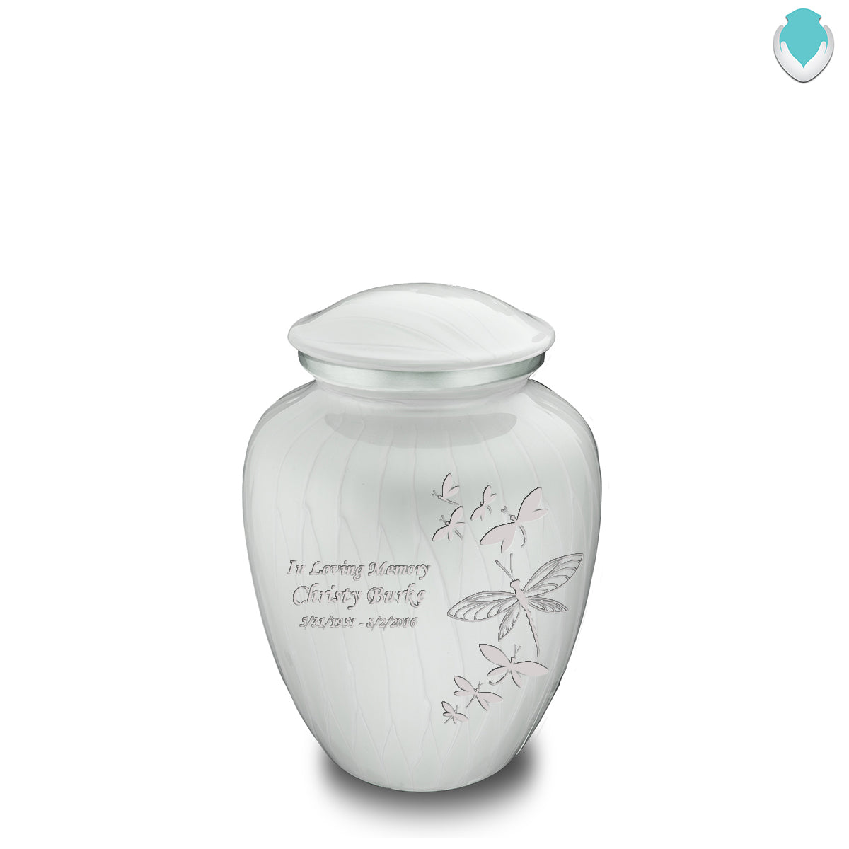 Medium Embrace Pearl White Dragonflies Cremation Urn