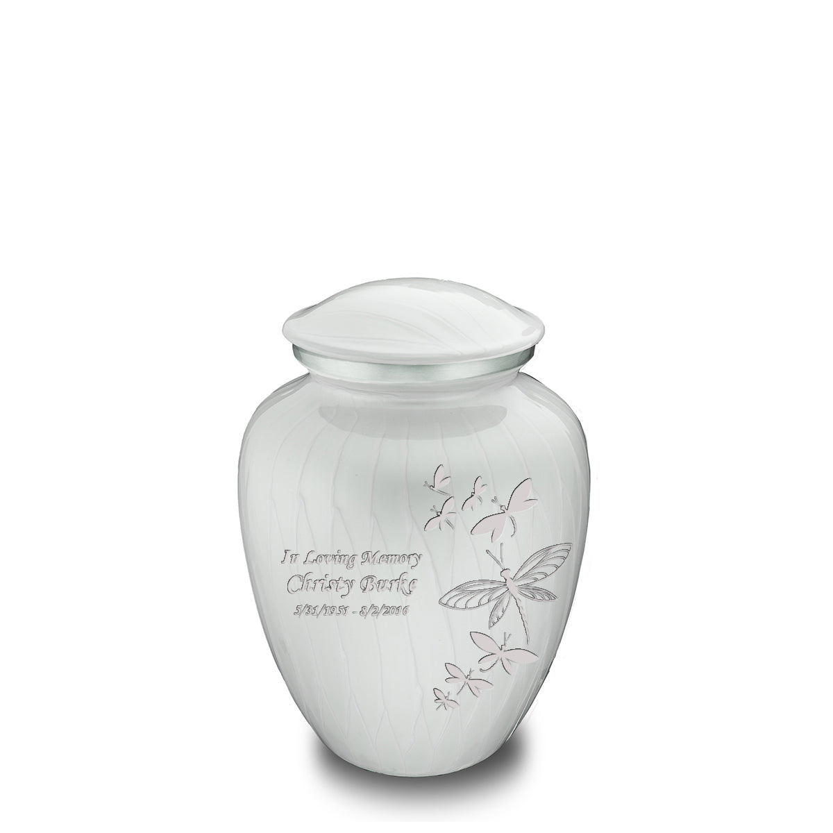 Medium Embrace Pearl White Dragonflies Cremation Urn
