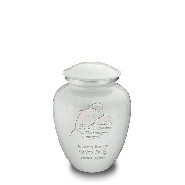 Medium Embrace Pearl White Dolphins Cremation Urn