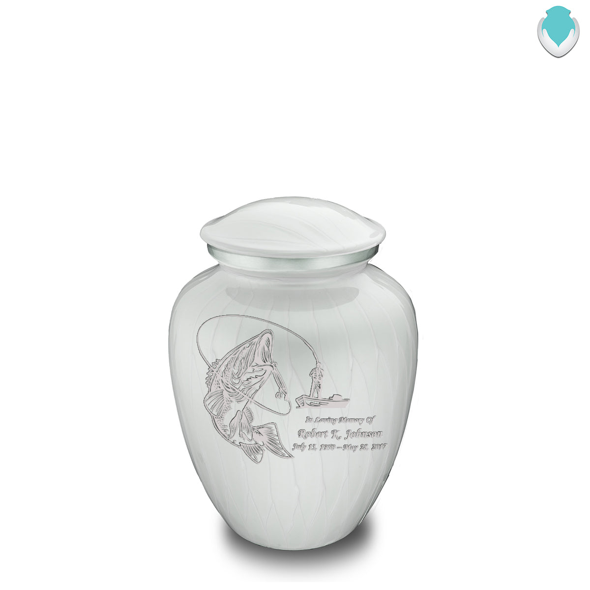 Medium Embrace Pearl White Fishing Cremation Urn