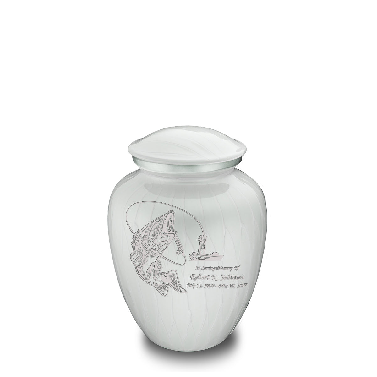 Medium Embrace Pearl White Fishing Cremation Urn