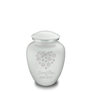 Medium Embrace Pearl White Heart Paws Pet Cremation Urn
