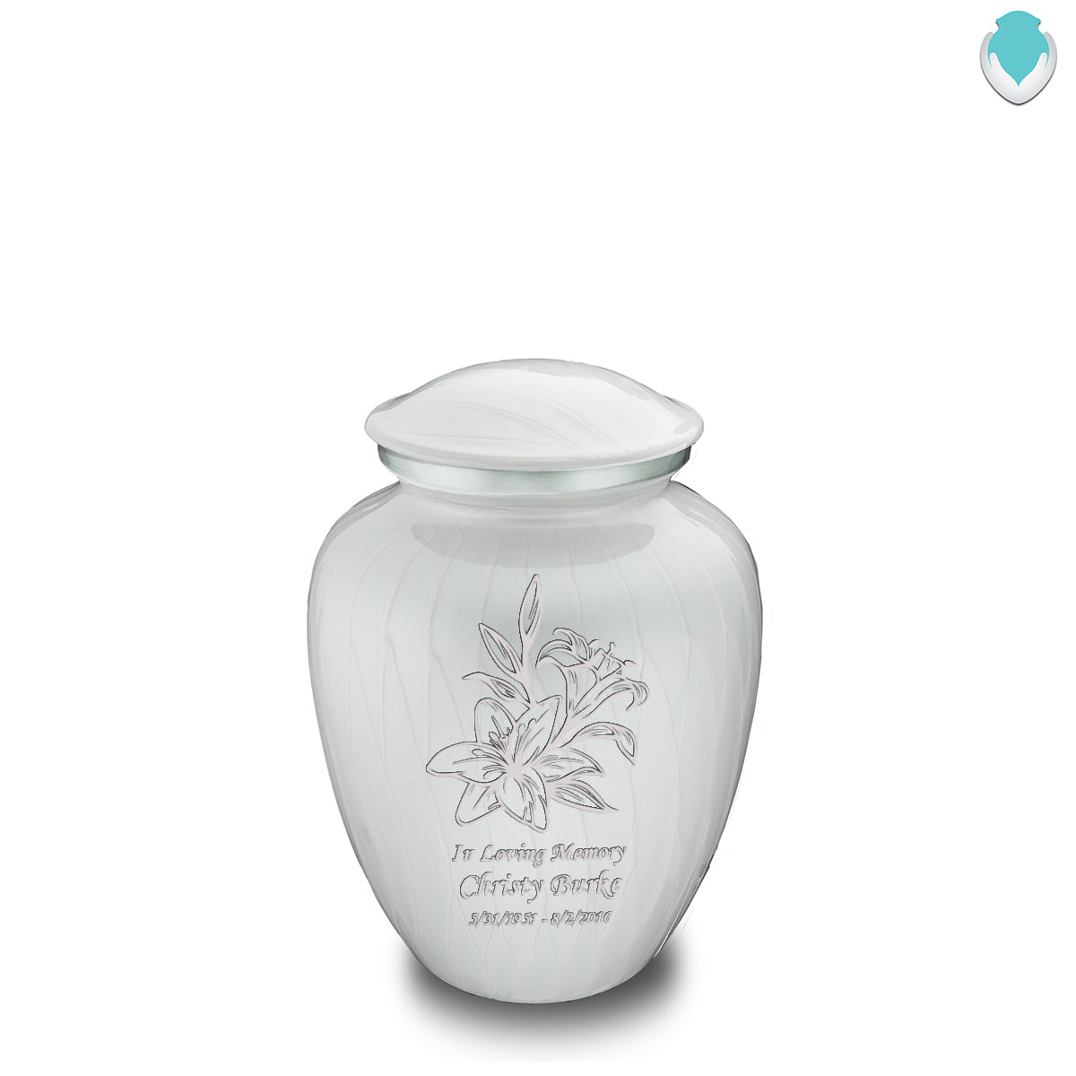 Medium Embrace Pearl White Lily Cremation Urn