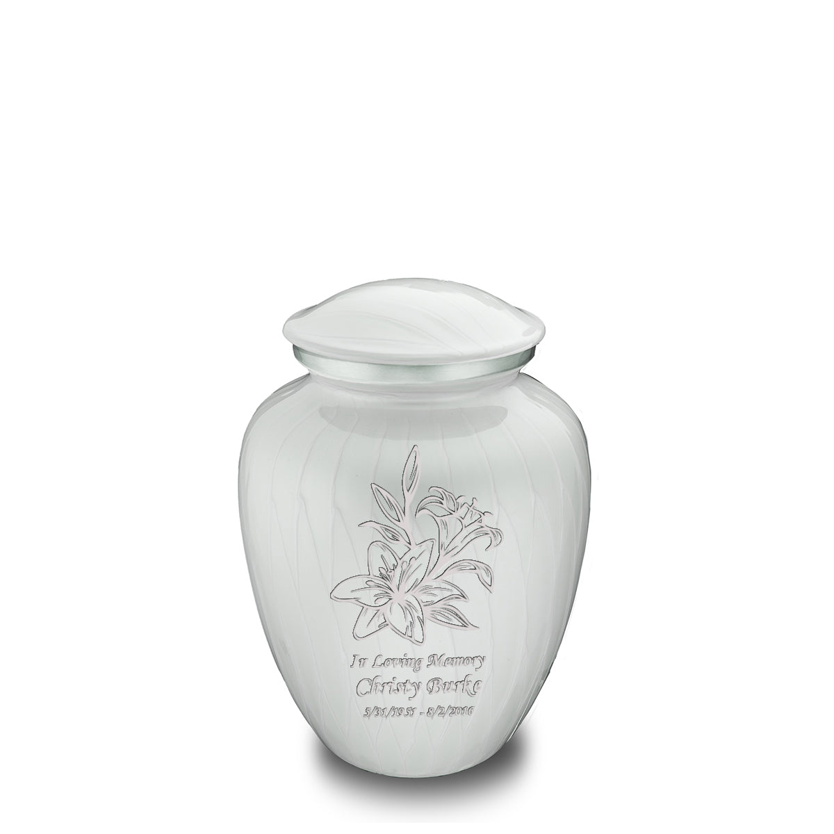 Medium Embrace Pearl White Lily Cremation Urn