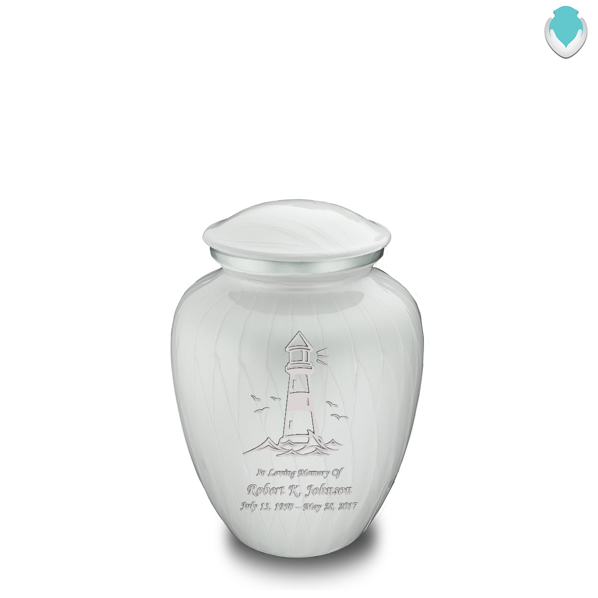 Medium Embrace Pearl White Lighthouse Cremation Urn